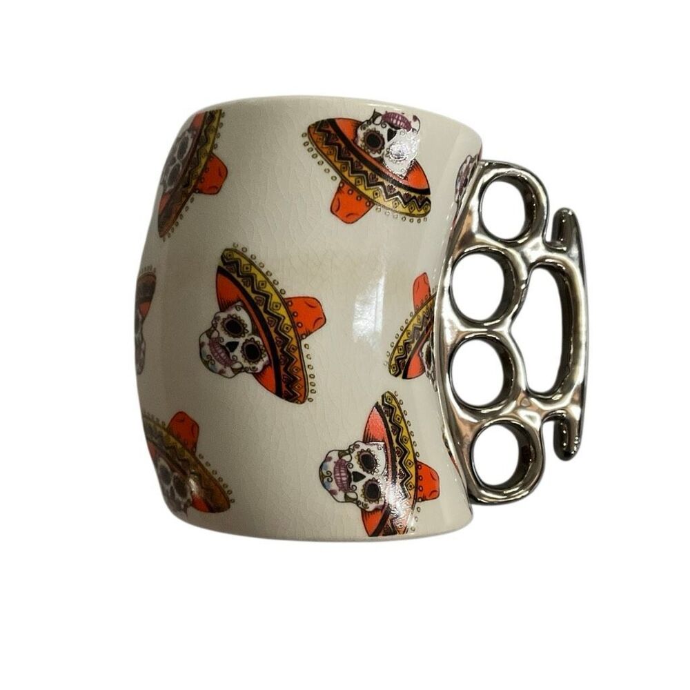 Dia de los Muertes Brass Knuckle Mug. Mexico Skulls Day of the Dead